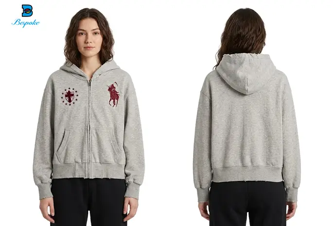 Custom Distressed Heather Gray Zip-Up Hoodie
