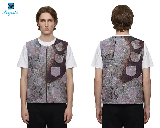 Custom Heavyweight Woven Tapestry Multi-Pocket Zipper Vest