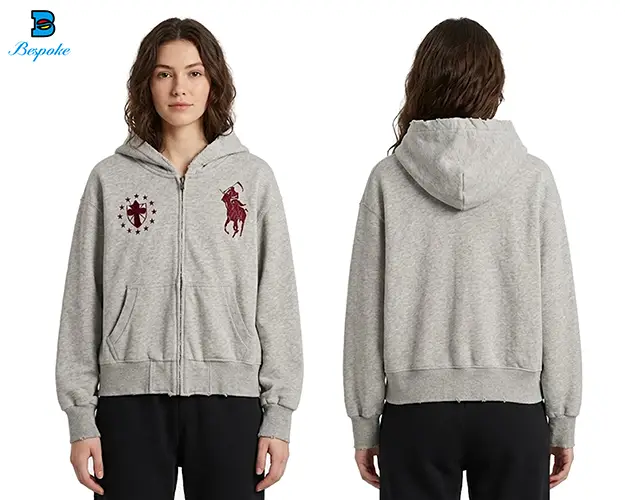 Custom Distressed Heather Gray Zip-Up Hoodie