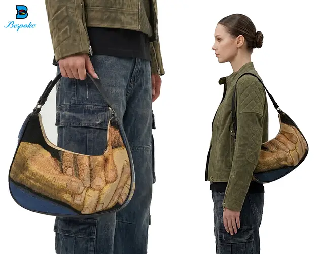 Custom Jacquard Woven Tapestry Crescent Shoulder Bag