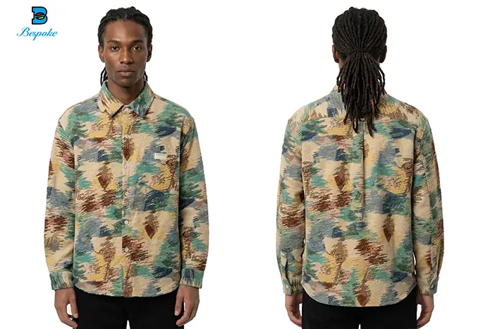 Custom Heavyweight Woven Tapestry Button-Up Long Sleeve Shirt with Chest Pocket